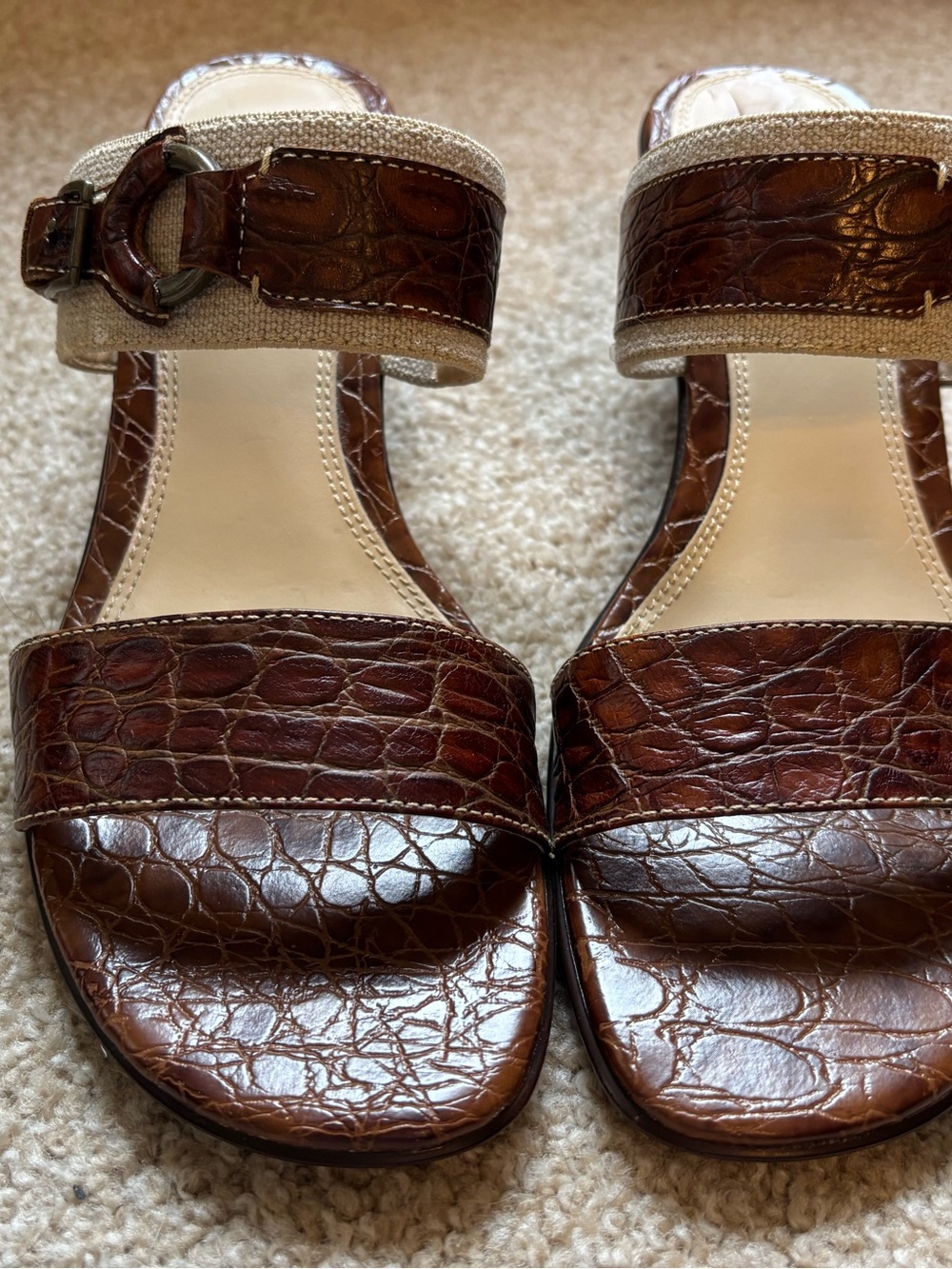 Liz Claiborne Brown Croc-Embossed Strappy Slide Sandals